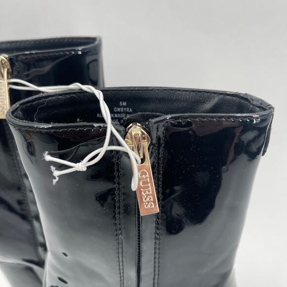 Guess Byra Boots SZ 5 Zipper Block Heel NEW Platform Booties Black Patent NWOT - Picture 12 of 16